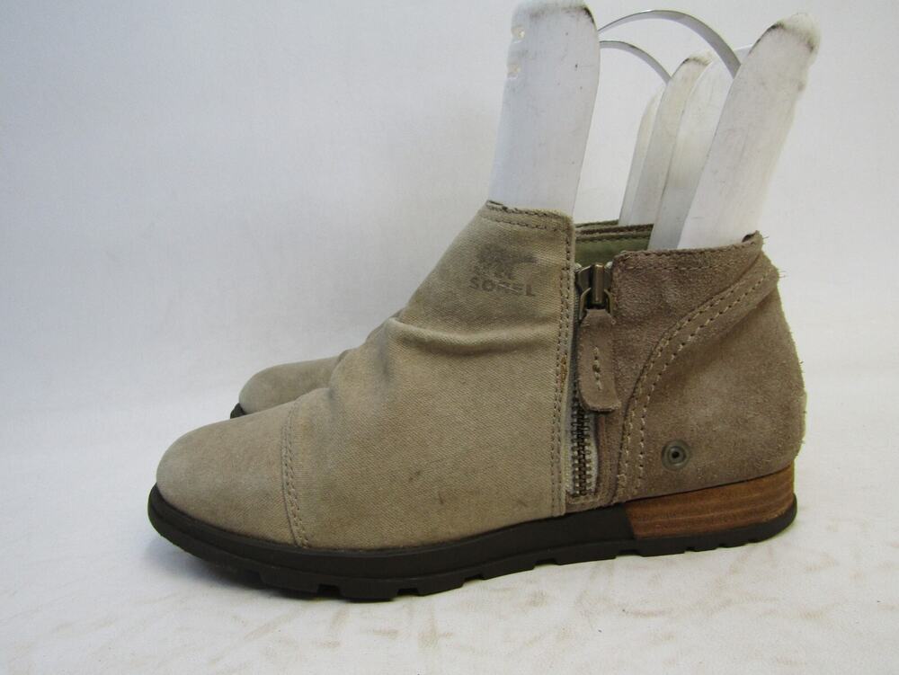 Sorel Women Size 8.5 M Brown Suede Zip Slouch Ankle Fashion Boots Bootie